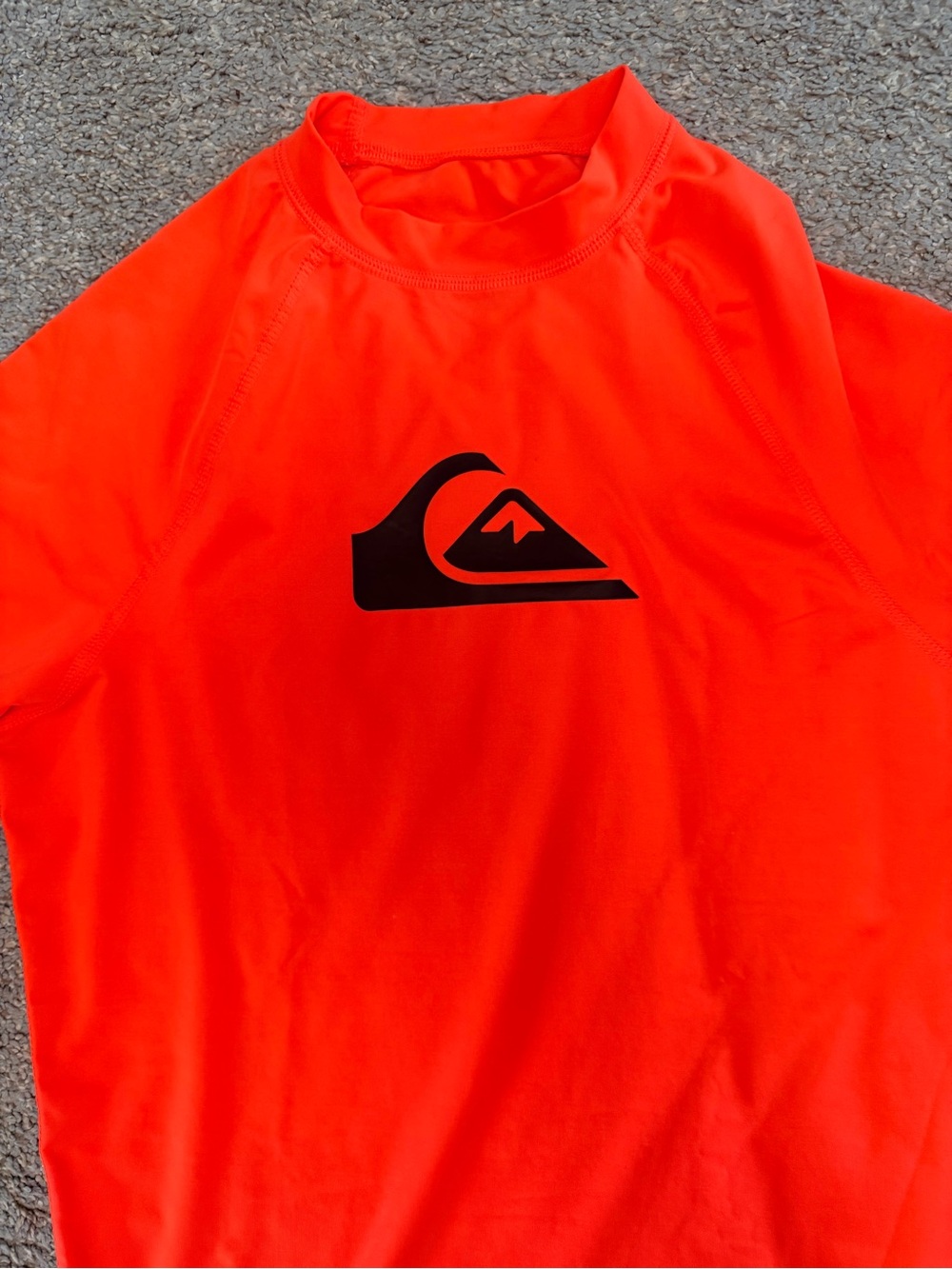 Quiksilver Men’s Neon Orange Short-Sleeve Rash Guard with Black Logo